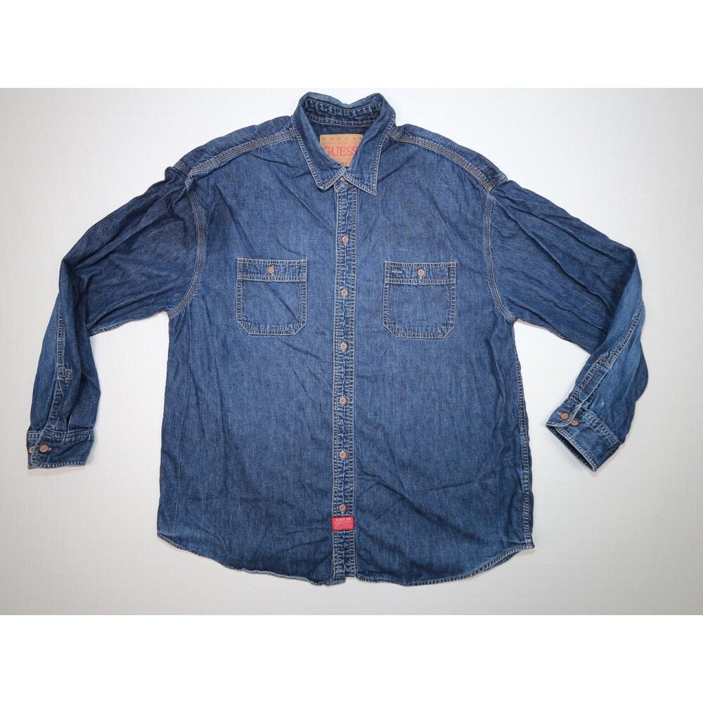 Vtg Guess USA Mens XXL Dark Denim 100% Cotton Shirt